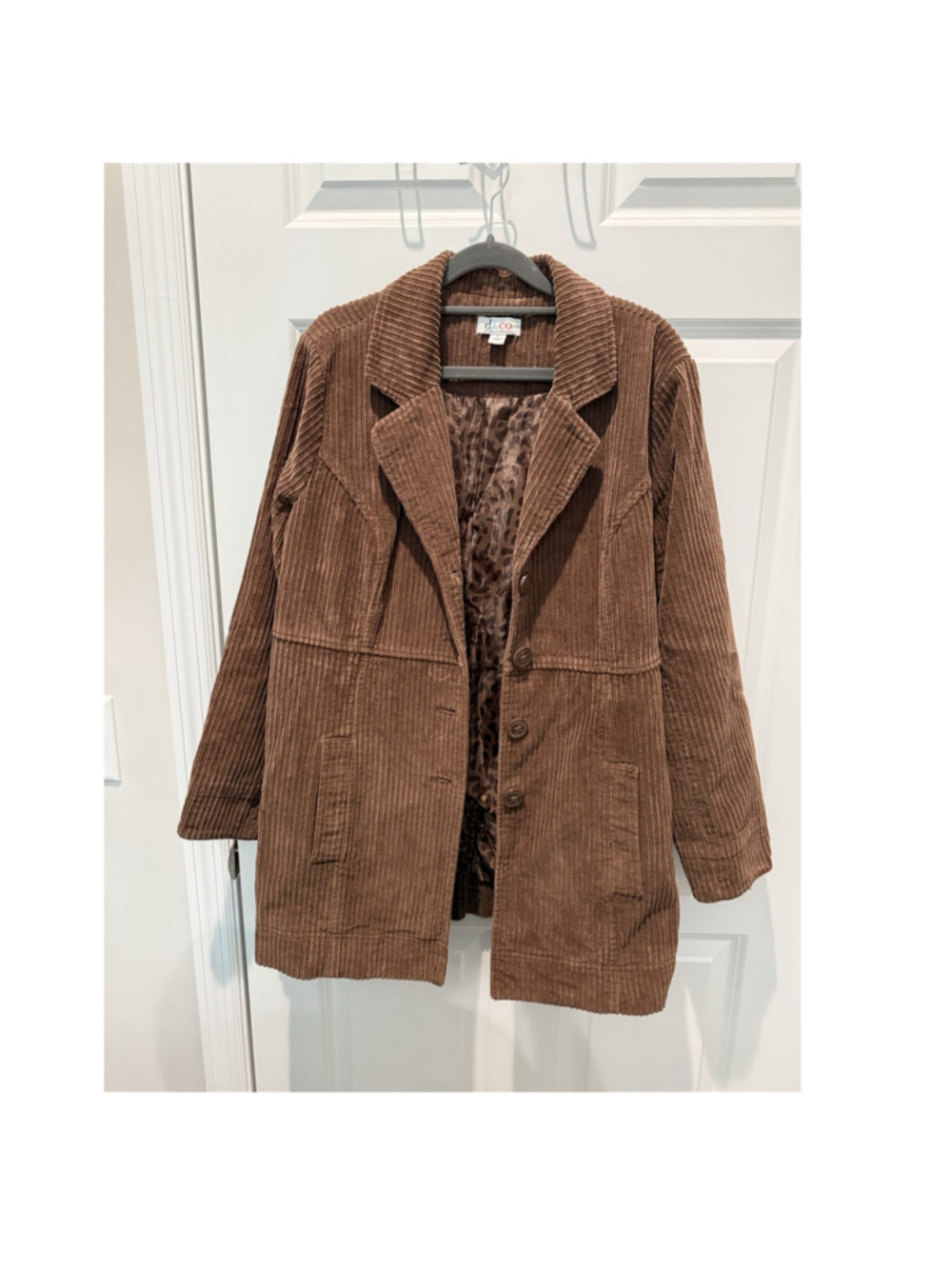d&co. denim + company Women’s Brown Lined Jacket Leopard Lining Button Pockets L